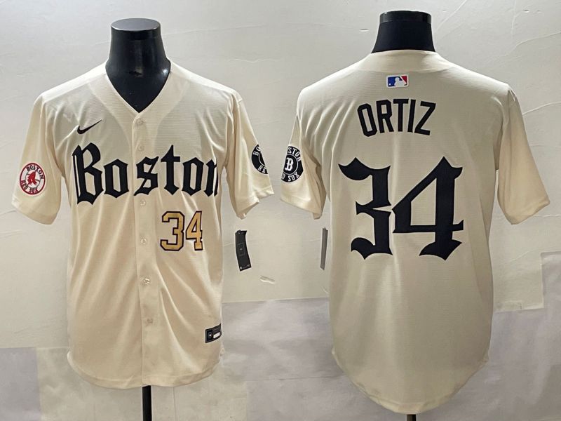 Men 2025 Boston Red Sox #34 Ortiz Cream Five generations Joint Name Nike MLB Jersey style 3->boston red sox->MLB Jersey